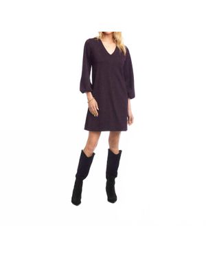 Karen Kane Blouson Sleeve Metallic Knit V-Neck Dress - Purple