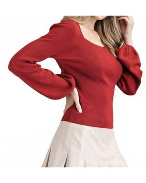 Eesome Penny Puff Sleeve Back Tie Sweater Top - Red