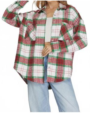 She + Sky Long Sleeve Button Down Shacket With Front Pockets - White
