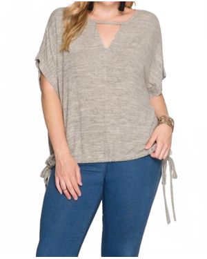 She + Sky Drop Shoulder With Keyhole Accent Top - Gray