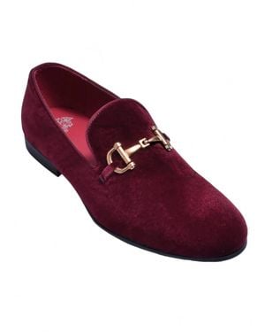 Royal Shoes Velvet Formal Slip On Loafers - Red