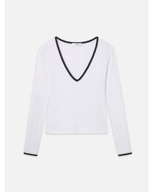 FRAME The Sporty V Neck Top - White