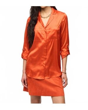 Joseph Ribkoff Satin Button Down Blouse - Orange