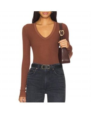 Enza Costa Silk Rib Long Sleeves U-Neck Top - Red