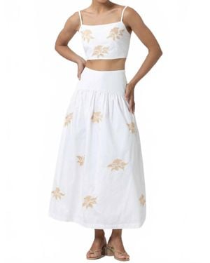 LUSANA Orchid Embroidery Poplin Top - White