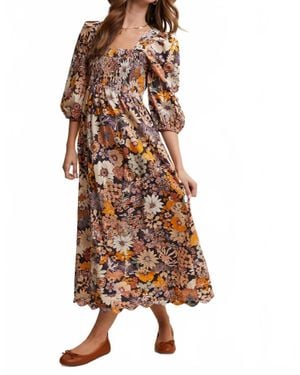 Listicle Floral Square Neck Maxi Dress - Brown