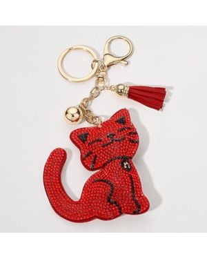 Fashnzfab Bling Cat Tassel Keychain - Red