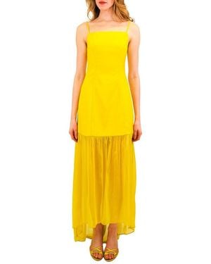 Azeeza Paloma Silk-Trim Gown - Yellow