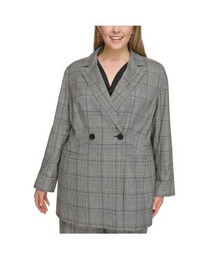 Calvin Klein Plus Plaid Wear To Work Two-Button Blazer - Gray