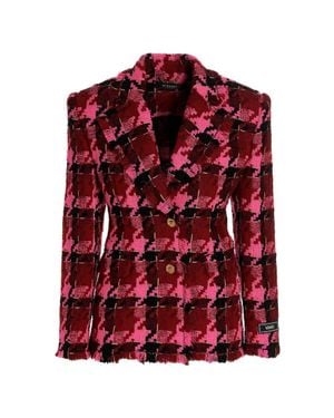 Versace Medusa Tweed Check Blazer - Red