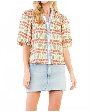 Thml Puff Sleeve Tulip Print Top - White
