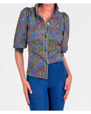 Gretchen Scott Passion Paisley Puff Sleeve Top - Blue