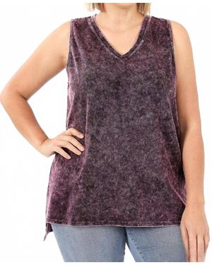 Zenana Mineral Wash Tank Top With Side-Slit - Purple