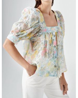 Smythe Button Front Square Neck Blouse - Gray