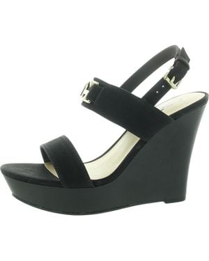 GBG Los Angeles Dafna Buckle Faux Leather Wedge Sandals - Black
