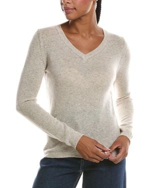 Forte Basic V-Neck 100% Cashmere Pullover - Gray