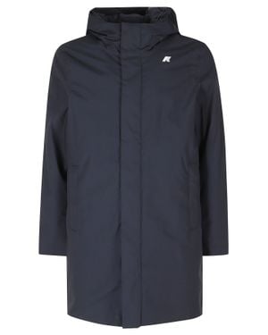 K-Way High-Collar Nylon Jacket With Zippered Pockets - Blue