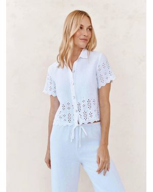 Bella Dahl Short Sleeve Embroidered Button Down Top - White