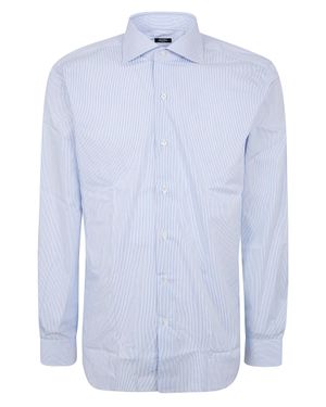 Barba Napoli Slightly Stretch Cotton Striped Shirt With Classic Collar - Blue