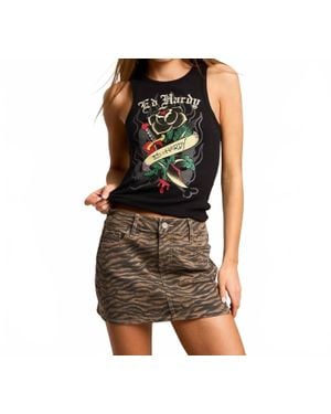 Ed Hardy Rose Ribbed Tank Top - Black