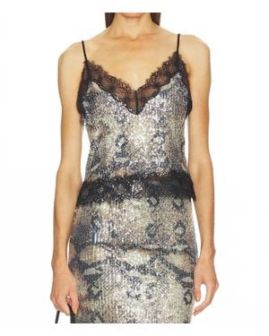 Le Superbe Glossy Lace Cami Top - Gray