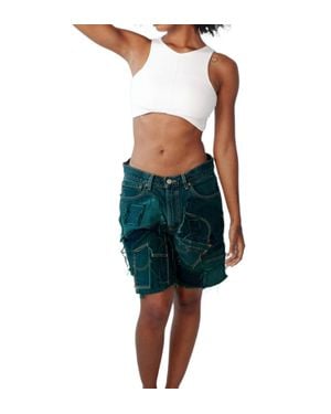 KnotWtr Patched Denim Shorts - Green
