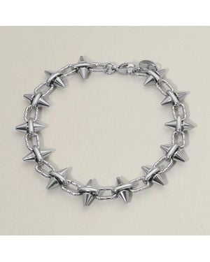 Fashnzfab Stainless Steel Spike Link Chain Bracelet 0.6" H, 9" L - Metallic