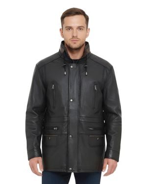 Infinity Leather Soft Italian Leather Parka Coat-Gatton - Black