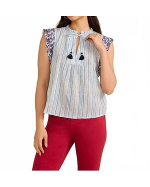 Fdj Embroidered Flutter Sleeve Top - Blue