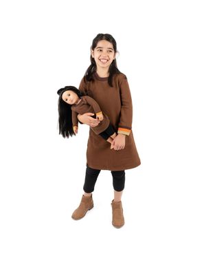 Leveret Girls And Matching Doll Sweat Dress - Brown