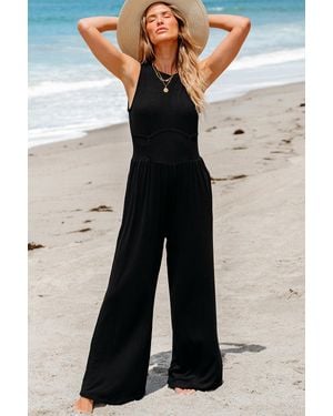 TRUEDAMES Cinched Waist Sleeveless Wide Leg Jumpsuit - Black
