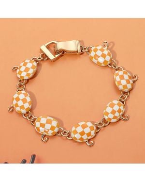 Fashnzfab Halloween Checkered Pumpkin Charm Link Magnetic Bracelet - Orange