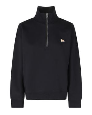 Maison Kitsuné Baby Fox Half-Zip Front-Embroidered Cotton Sweatshirt - Black