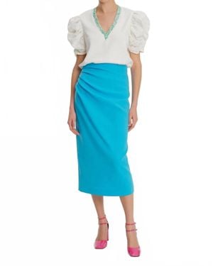 Exquise Midi-Length Crepe Skirt - Blue