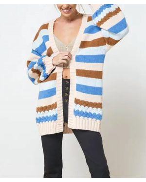 Bestto Striped Open-Front Cardigan - Blue