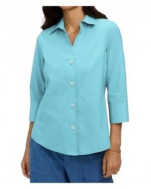 Foxcroft Paityn No Iron Pinpoint Three Quarter Sleeve Shirt - Blue