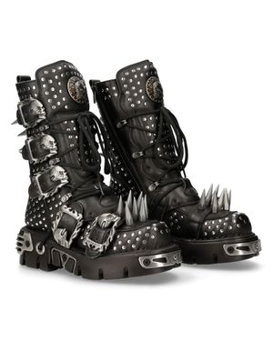 New Rock 1535-S1 Punk High Boots With Metal Spikes - Black