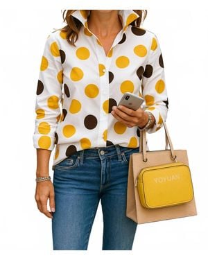 Diva USA Polka Dot Asymmetrical Shirt With Flared Sleeve - Blue