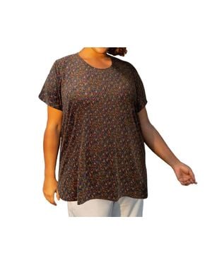 On The Plus Side Printed Scoop Neck Short Sleeve Taylor Tunic - Brown