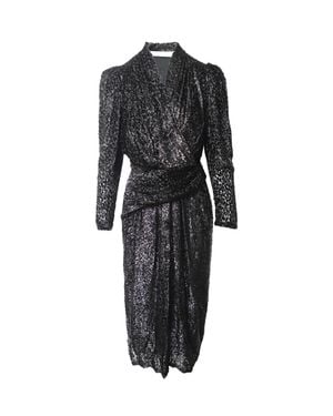 IRO Metallic Devoré Velvet Wrap Dress - Black