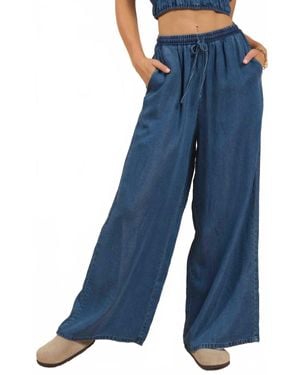 Sadie & Sage It's Pouring Drawstring Wide Leg Pants - Blue