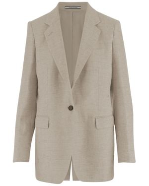 Tagliatore Elegant Linen-Wool Blend Jacket With Herringbone Pattern - Natural