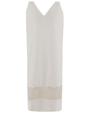 Carven Sleeveless Cotton Dress With V-Neckline And Lace Trim - White