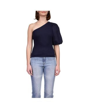 Sanctuary Off & Popping Top Cotton One Shoulder Party Frog471 - Blue