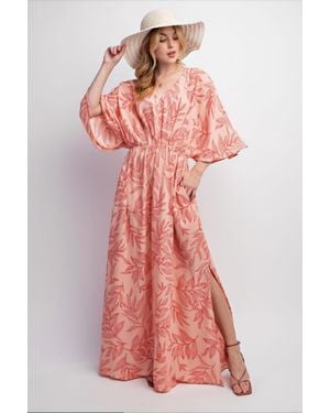 Easel Leaf Printed Laura Maxi Dress - Pink