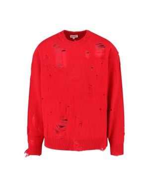 Charles Jeffrey Distressed Wool Blend Sweater With Ribbed Finishes - Red