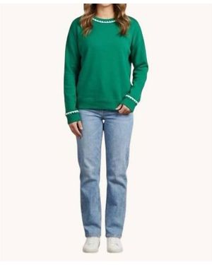 Staccato Cozy Everyday Pullover Blanket Stitch Sweatshirt - Green
