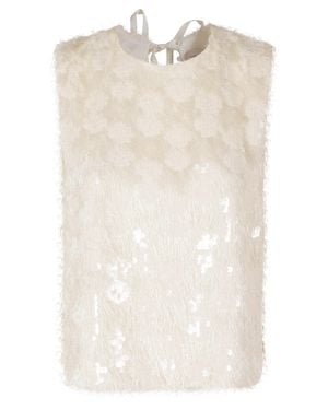 Semicouture Butter Sequined Sleeveless Tank Top - Natural