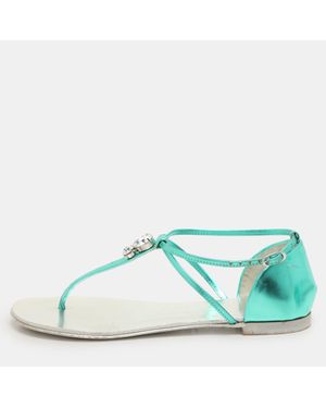 Giuseppe Zanotti Leather Embellished Flat Sandals - Green