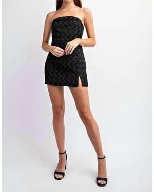 Edit by Nine Textured Woven Tube Mini Dress Front Slit - Black